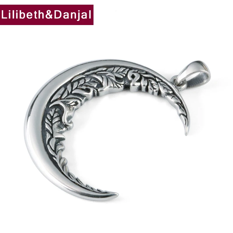 

Винтажные Цветы полумесяц из чистого серебра 925 пробы бесплатно черный кожаный канат ожерелье кулон ювелирные изделия для женщин мужчин ди...