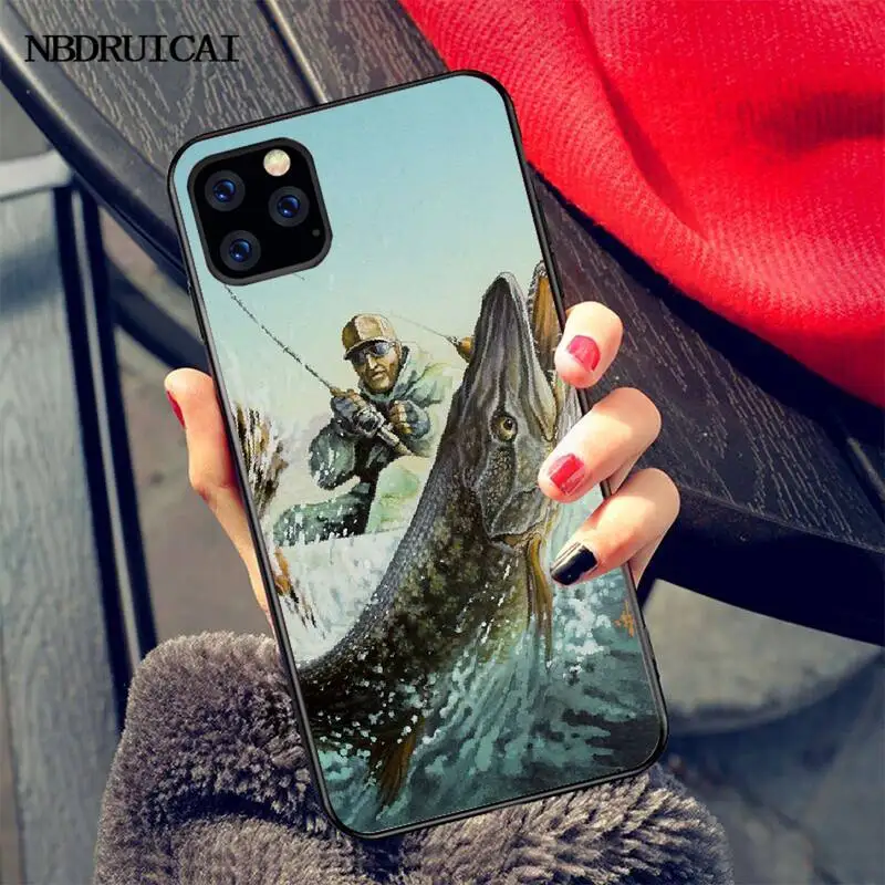 

NBDRUICAI Hunting Fishing art fish TPU black Phone Case Cover Hull for iPhone 11 pro XS MAX 8 7 6 6S Plus X 5S SE XR case
