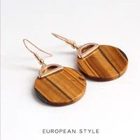 light yellow gold color round natural tiger eye stone dangle earrings for women fashion jewelry