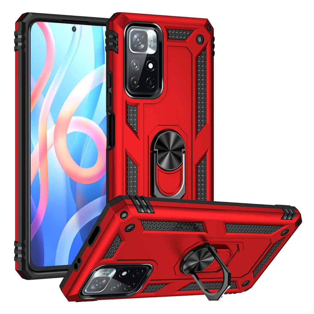 

Гибридный сверхпрочный армированный чехол для Xiaomi Redmi Note 11 5G, чехол для Note 11T с полной защитой, чехол с кольцом-подставкой Poco M4 Pro, чехол
