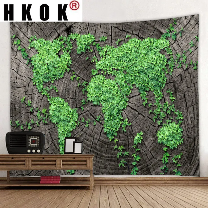 

HKOK Art Leaves Map Tapestry Wall Rugs Wall Hanging Fabric Mural Background Cloth Towel Beach Fabric Blanket Bedroom Home Decor