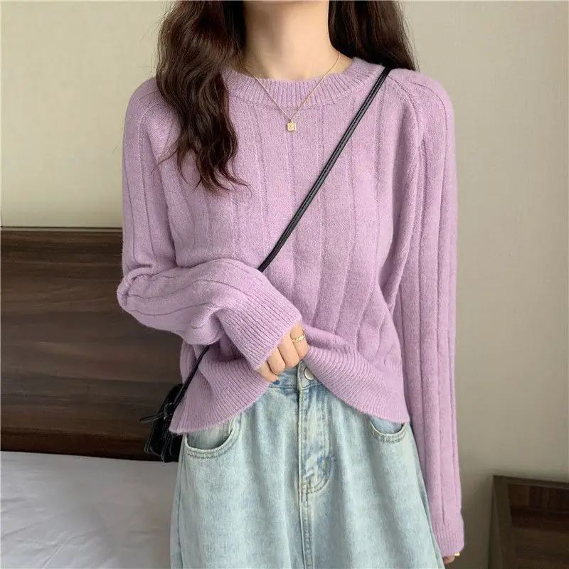 

Sweater Women Winter New Loose Korean Round Neck Thread Short Wild Student Long-sleeved Sweater Cropped Vest korean tops