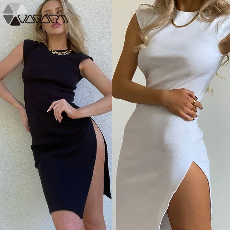 

Women Sexy Split Dress Short Summer Vintage White Casual Office Summer Dress Black Elegant Ladies Dresses Solid Cotton Vestidos