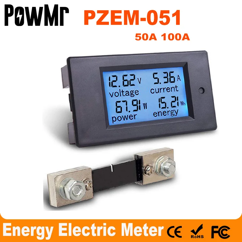 PZEM-051 DC Digital Ammeter Voltmeter 6.5-100V 4 IN1 LCD Motorcycle Voltage Current Power Energy Monitor With 50A Shunt New | Инструменты