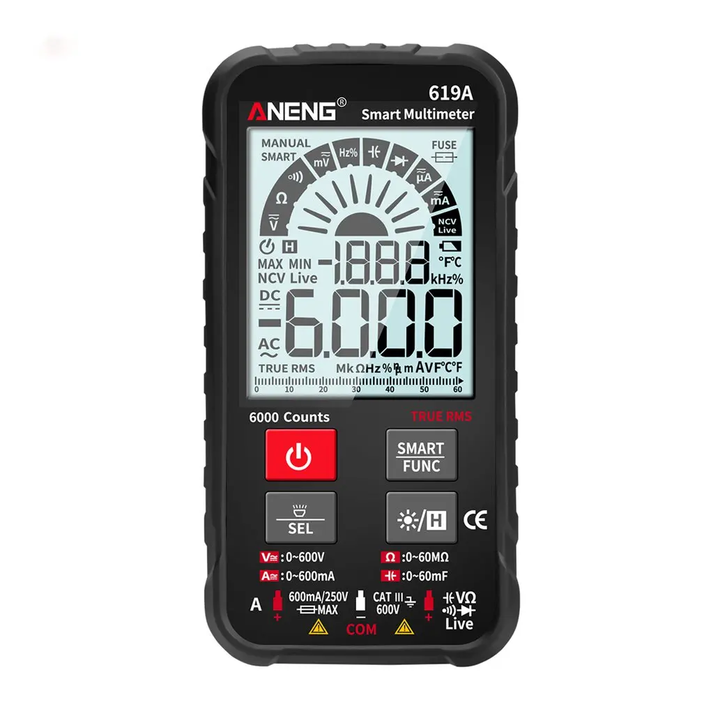 

619A Digital Multimeter AC Currents Voltage Testers True RMS 6000 Counts Professional Analog Bar Multimetro NCV Meter