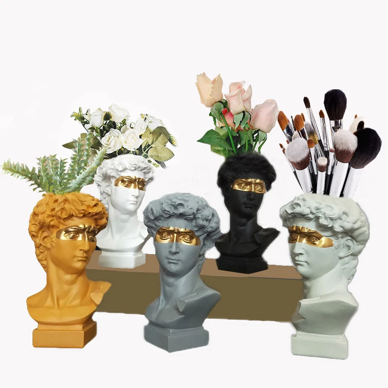 

Resin Vase Northern Europe Home Decoration Makeup Brush Storage Box Multifunction Pen Holder Statue Sculpture Model