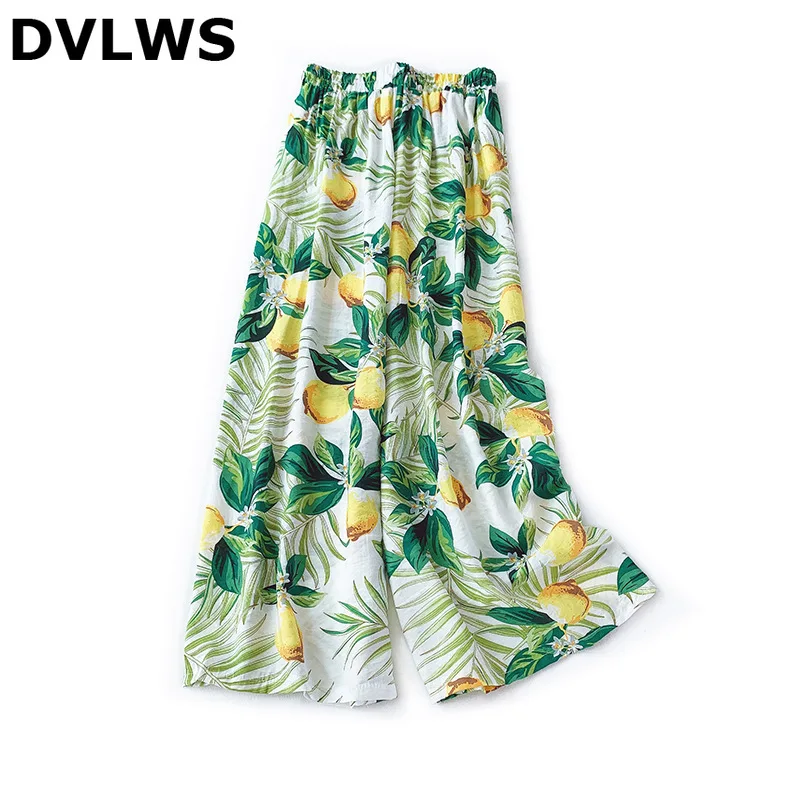2019 Causal Wide Leg Pants Women Sunscreen Women's 2 Colors Navy Lemon White Trousers Womens Clothing | Женская одежда
