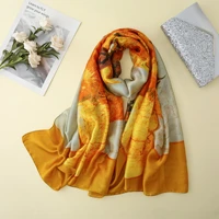luxury pattern party sunflower painting scarf women neckerchief scarf female unique scarves wraps
