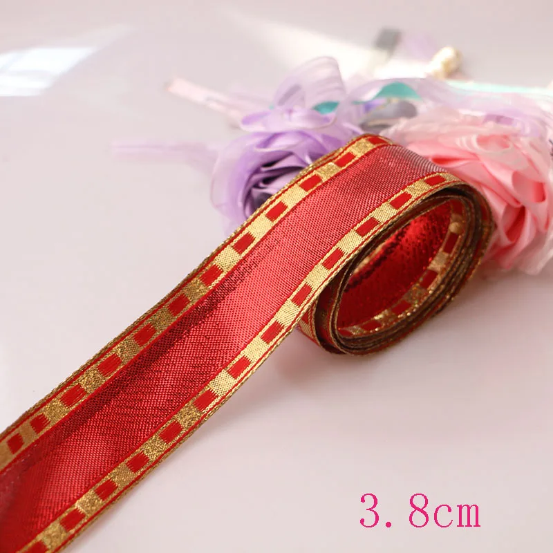 38mm 2yard Аксессуары для творчества, лента с проволочным краем, Жесткая сетка, лента, Золотая и Серебряная лента, декоративная подарочная коробка с деревом, упаковка с бантом - Цвет: 38mm 2yard