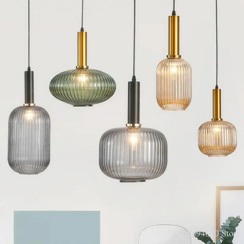 

Modern Restaurant Colored Glass Chandelier Bar Bedroom Creative Kitchen Hanging Lamps Dining Room Lights Suspension Luminaire