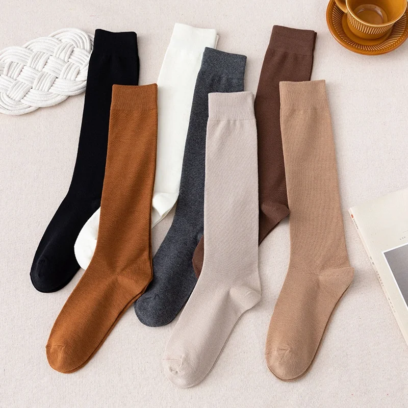 

Long Socks Women Tube Socks Spring Autumn Cotton Socks Stockings Mid-length Solid Color Jk Calf Socks High Tube Knee-length Sock