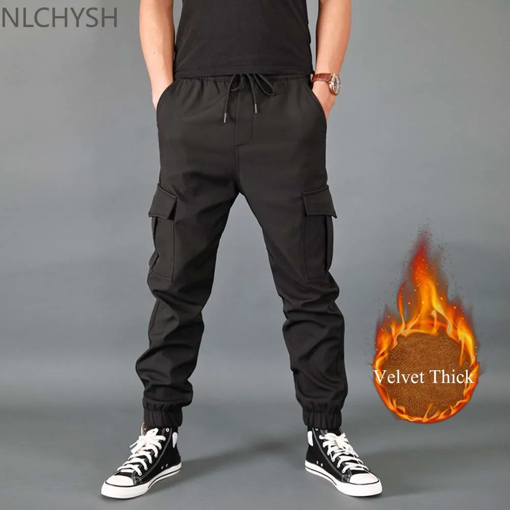 

New Winter Men Pants Thick Fleece Joggers Multi Pocket Loose Sport Trousers Male Casual Warm Sweatpants Cargo Pants
