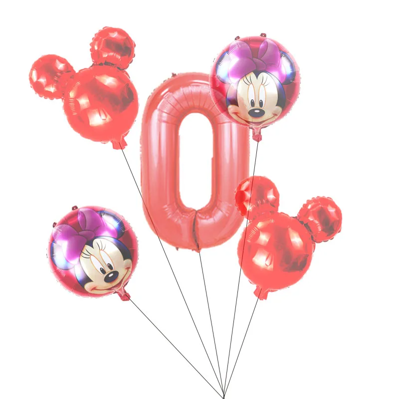 Minnie red set(0) 5 PCS С Днем Рождения вечерние декоративные шары Микки и Минни Маус 3" Красный номер Фольга шар для 1st День рождения украшения для детей - Цвет: Minnie red set(0)