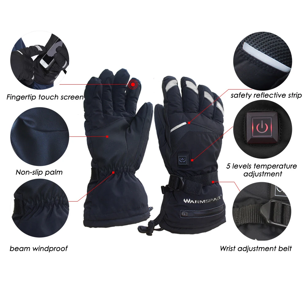

Skiing Gloves Temperature 5 Speed Adjustment USB Hand Warm Charging Heating Finger Heated Warm Safety Winter Warmer Gloves