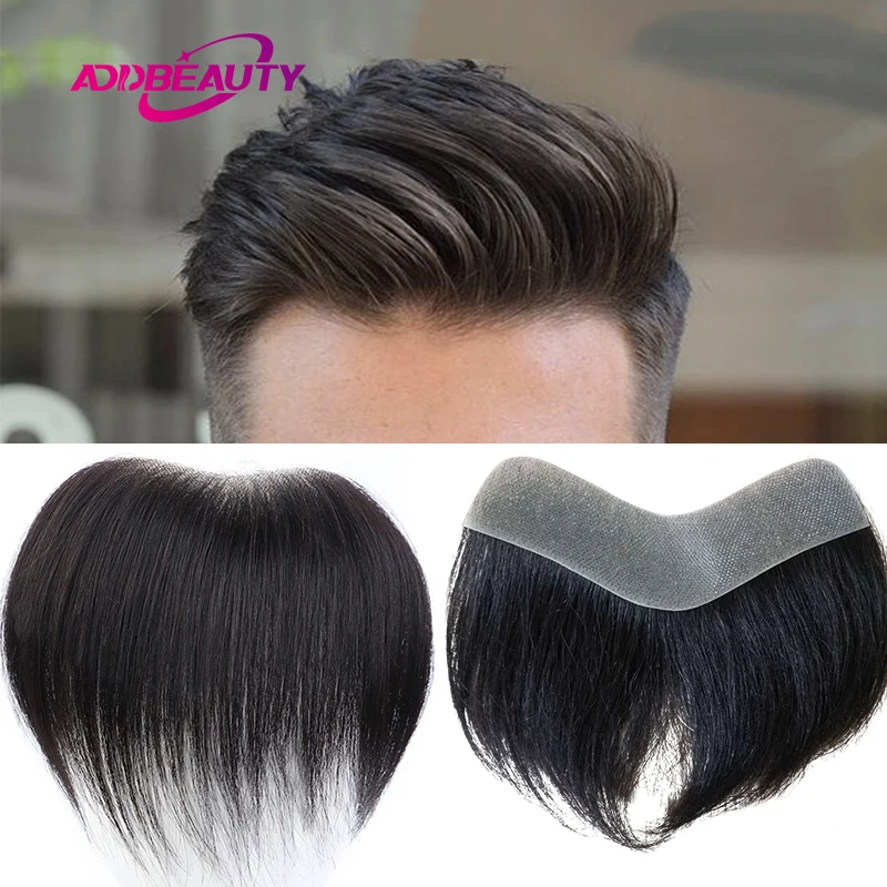 

Men Toupee PU V Style Front Human Hair Wigs Indian Human Remy Hair Replacement Straight Hairpiece Natural Color 6inches 100%