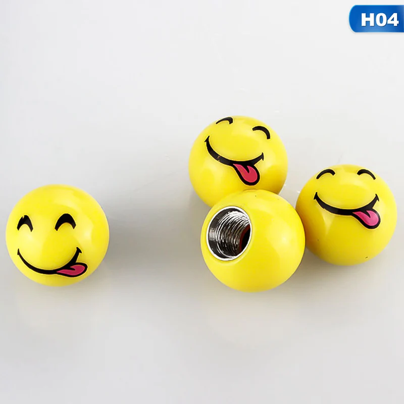 

4Pcs/lot Universal Moto Bike Car Tire Valve Cap Wheel Dust Covers Cartoon Smile Face Ball Valve Stems Caps Car Styling