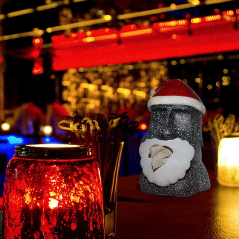 Каменное лицо Moai статуя с рождественской шапкой Санты из смолы тканевая Коробка