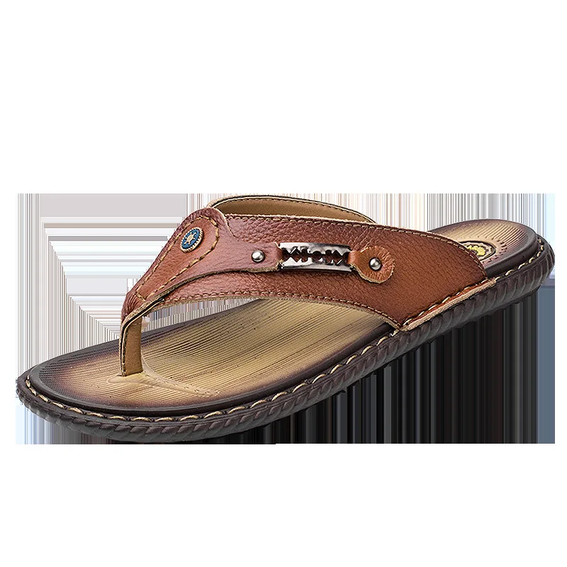 Летние новые стильные вьетнамки из воловьей кожи повседневные кожаные Вьетнамки