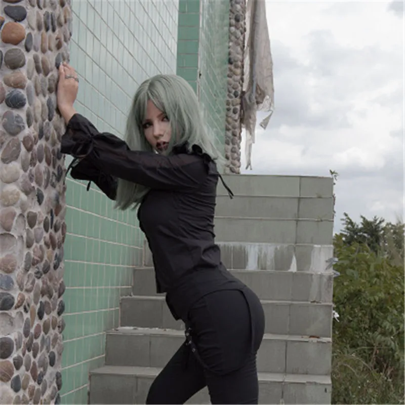 

Spring and Autumn Women's New Ruffled Slim Trumpet Sleeve Long Sleeve Shirt Women Cross Neck Black Shirts Gothic Vintage