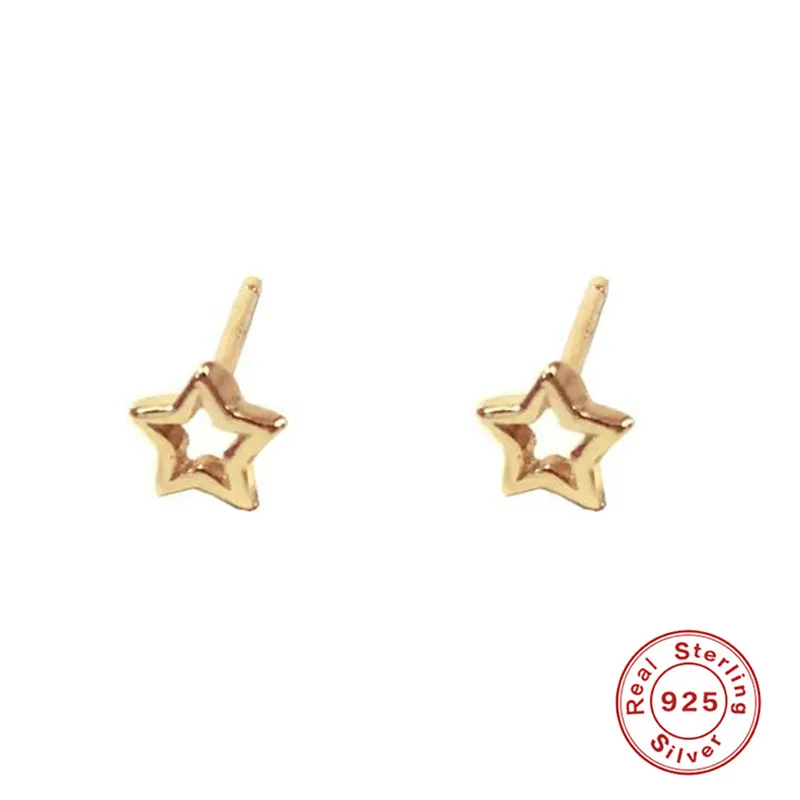 gold ROXI настоящие серьги из стерлингового серебра 925 пробы для женщин, Стерлинговое Серебро-ювелирные изделия Brincos полая звезда маленькие серьги-гвоздики подарки - Окраска металла: gold