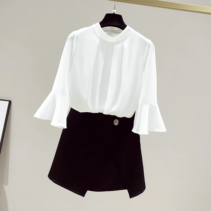 

New 2021 Summer Women O Neck Flare Half Sleeves Casual Chiffon Shirts Female Pullover Tops Ladies Shirt Blouse