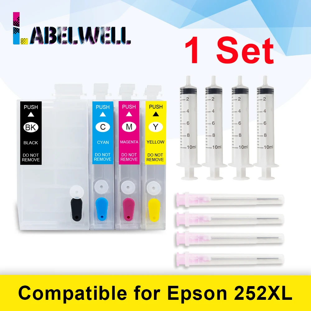 

Labelwell 4PK 252XL перезаправляемый картридж совместимый для Epson T252XL T252 рабочей силы WF-7110 7210 3620 3640 7610 7710 252 XL