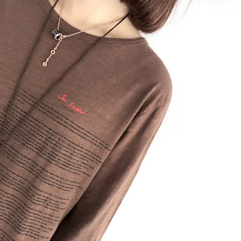 2019 винтажная Женская футболка из хлопка и бамбука осенняя тонкая черная модная