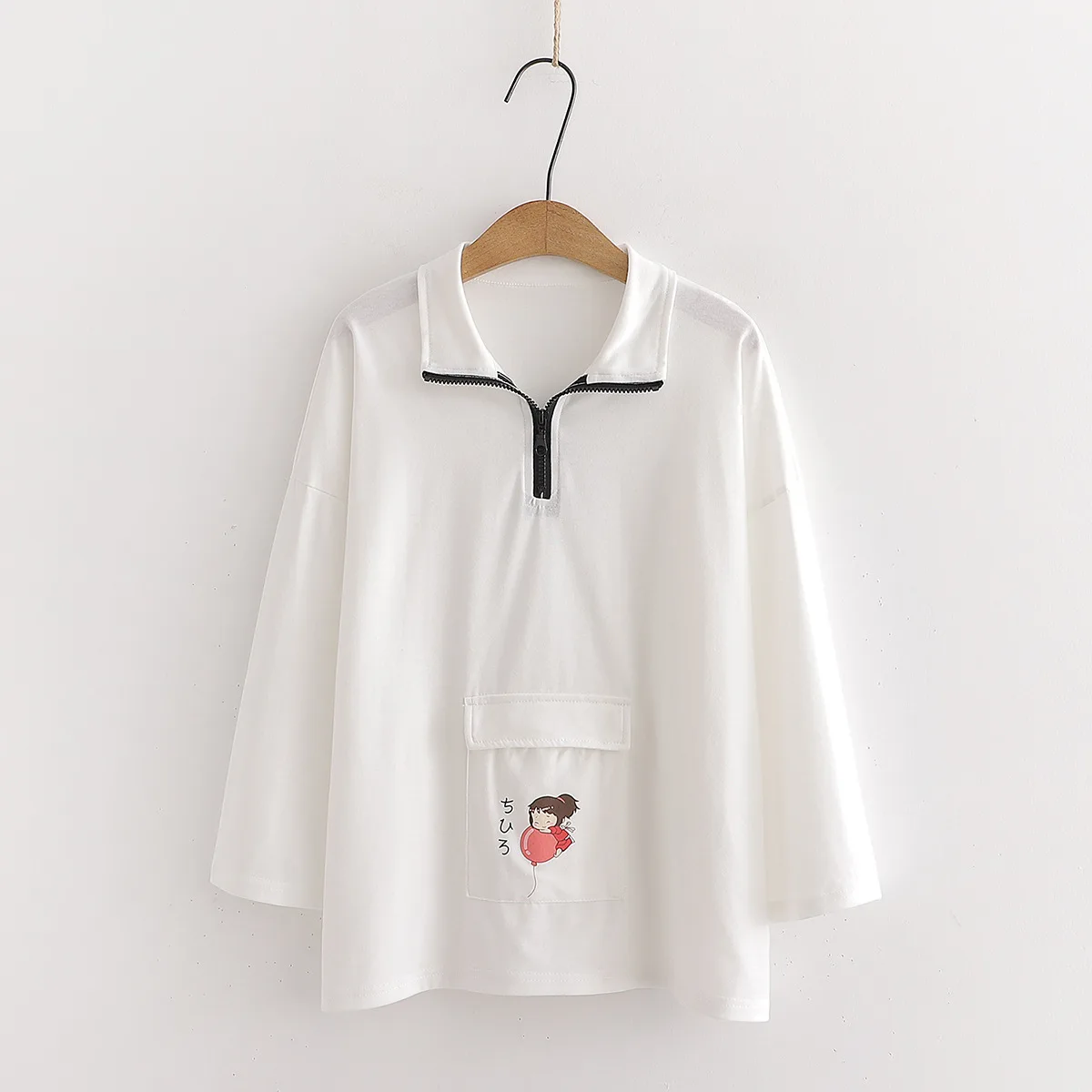 

Женские Осенние футболки Mori Girls, японские милые свободные футболки с отложным воротником и длинным рукавом, с рисунком из мультфильма, для с...