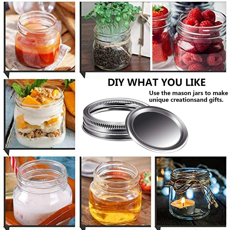 

Canning Lids,Mason Jar Lids Rings Regular Mouth Canning Lids with Straw Hole,Split-Type Lids Leak Proof Secure 70mm