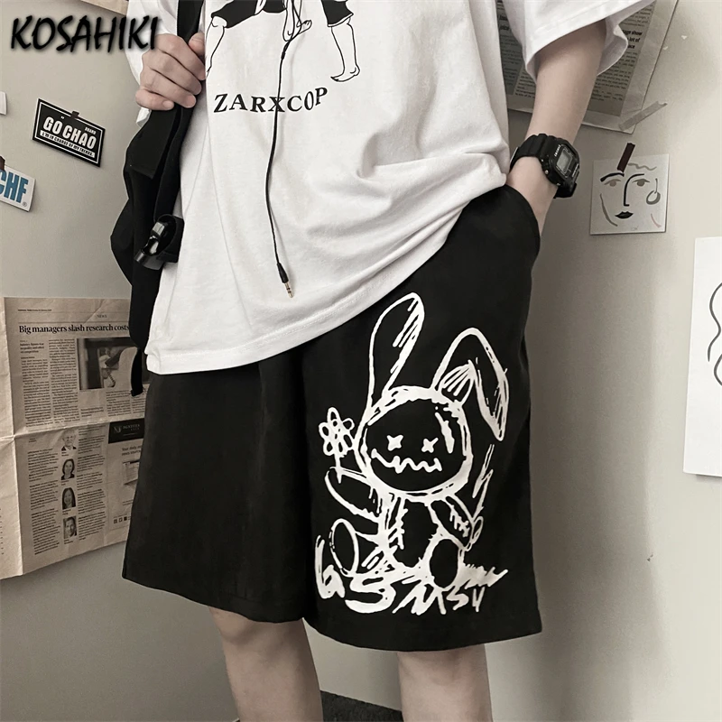 

KOSAHIKI Women's Shorts Loose Summer 2021 Harajuku Cartoon Print Vintage High Waist Sweatpants Harajuku Streetwear Punk Clothes