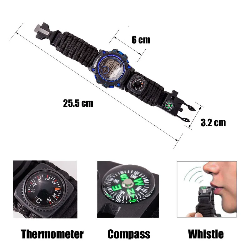 Часы EDC для выживания на открытом воздухе водонепроницаемые аварийное