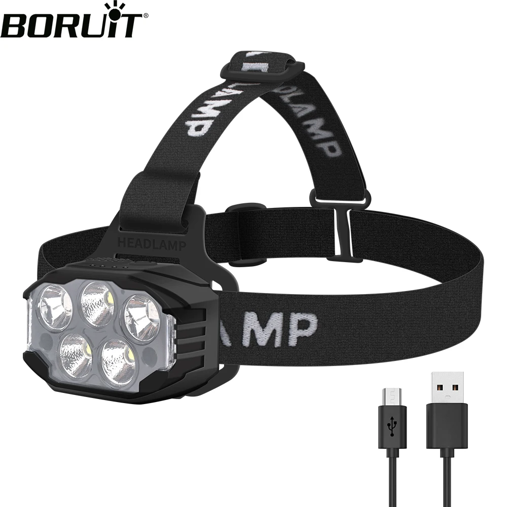 

BORUiT XPG2 RGB LED Headlamp 6-Mode Motion Sensor Headlight USB Rechargeable 1500mAh Waterproof Head Torch for Camping Hunting