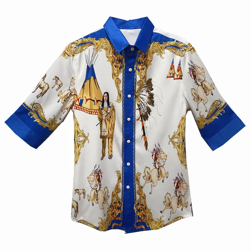 

Print Shirt Luxury Men Half Sleeve Casual Slim Fit Business Dress Shirts Streetwear Blusa Camisa Social Masculina 2021 Summer