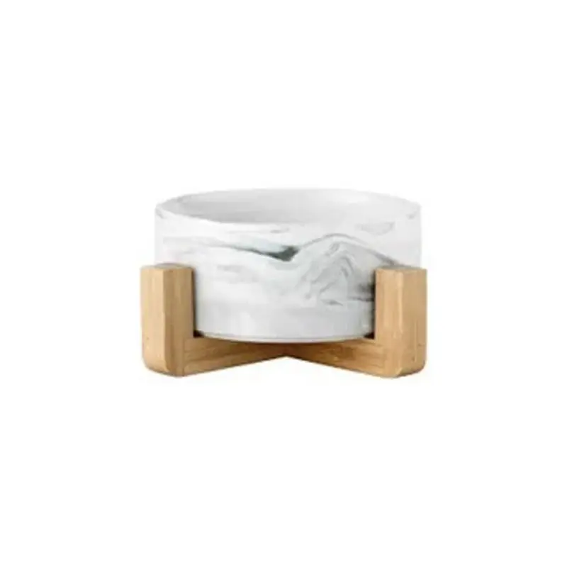 BKW Миска для собак и кошек, керамическая миска для домашних животных с нескользящей деревянной подставкой, миска для воды для кошек - Цвет: BKW
