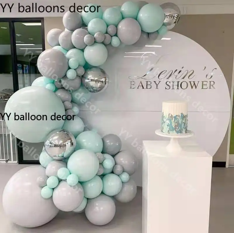 

107pcs Pastel Balloons Garland Arch Kit 4D Sliver Macaron Gray Mint Birthday Wedding Baby Shower Anniversary Party Decoration