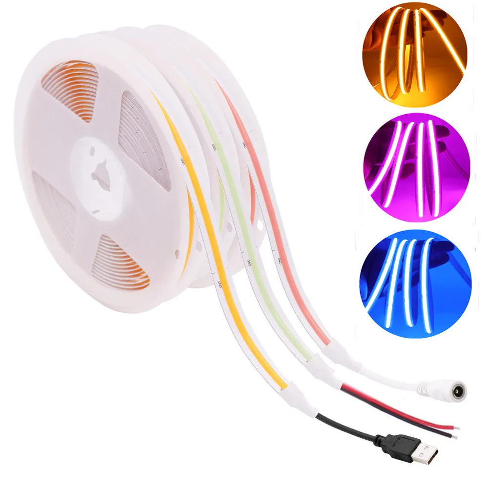 Лента светодиодная COB LED с высокой плотностью USB, лента ленты FOB линейного типа, мягкое разделение на 320 светодиодов RA90, гибкие светодиодные ленты 3000-6500K освещение.