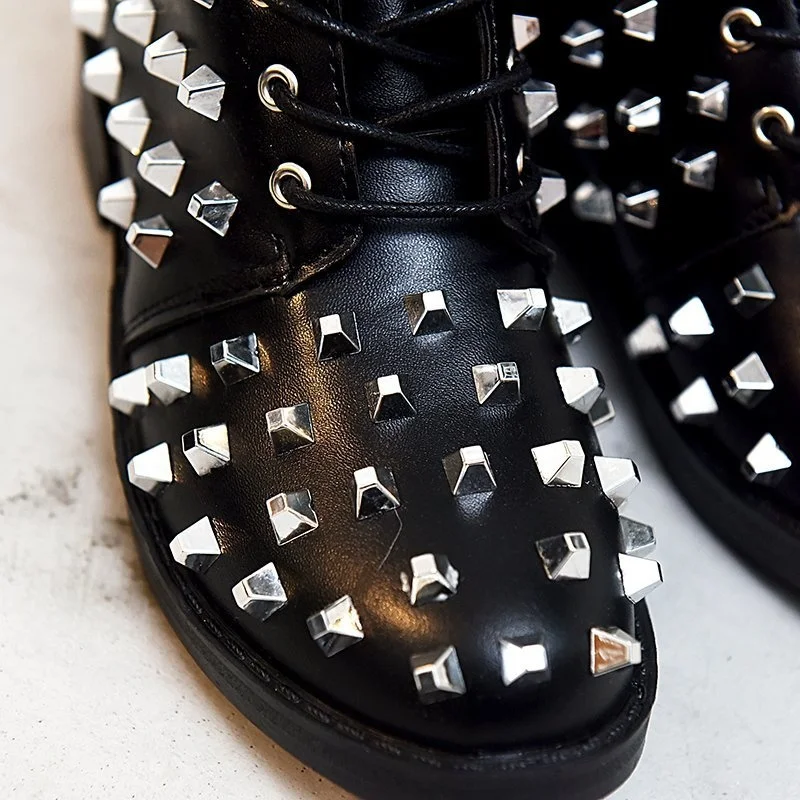 

2020 New Ladies Fashion Rivets Ankle Boots Round Toe Zipper Casual Leather Shoes Women Autumn Chelsea Boots Female