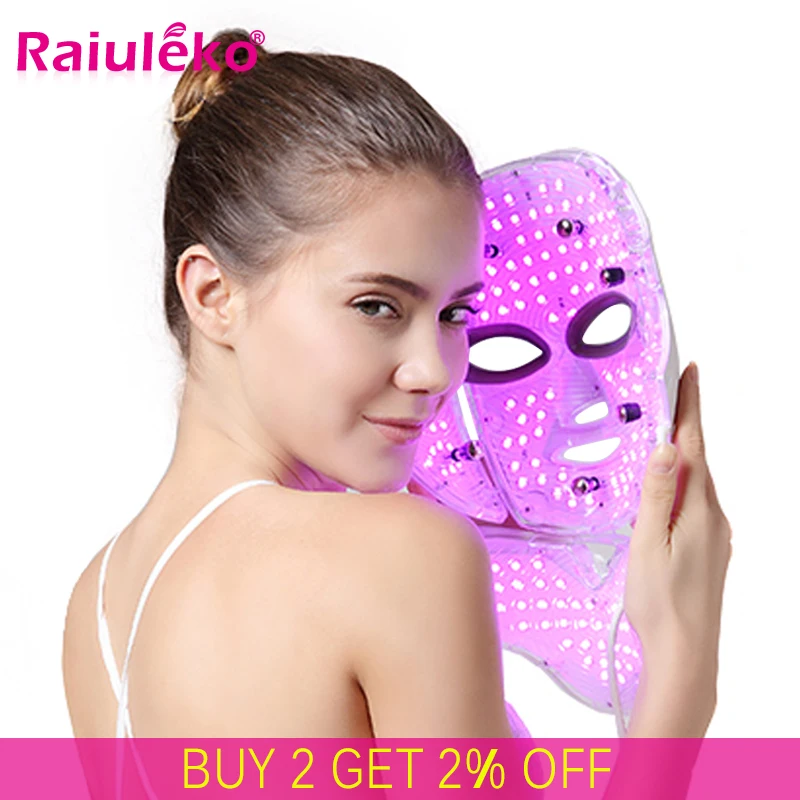 Raiuleko, 7 цветов, светильник, фотон, светодиодный, PDT, маска для лица, терапия, уход за кожей, омоложение, удаление морщин и акне, для дома, спа