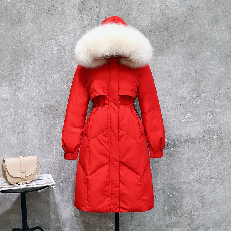 Большой воротник из натурального меха енота зимняя куртка с капюшоном Женская