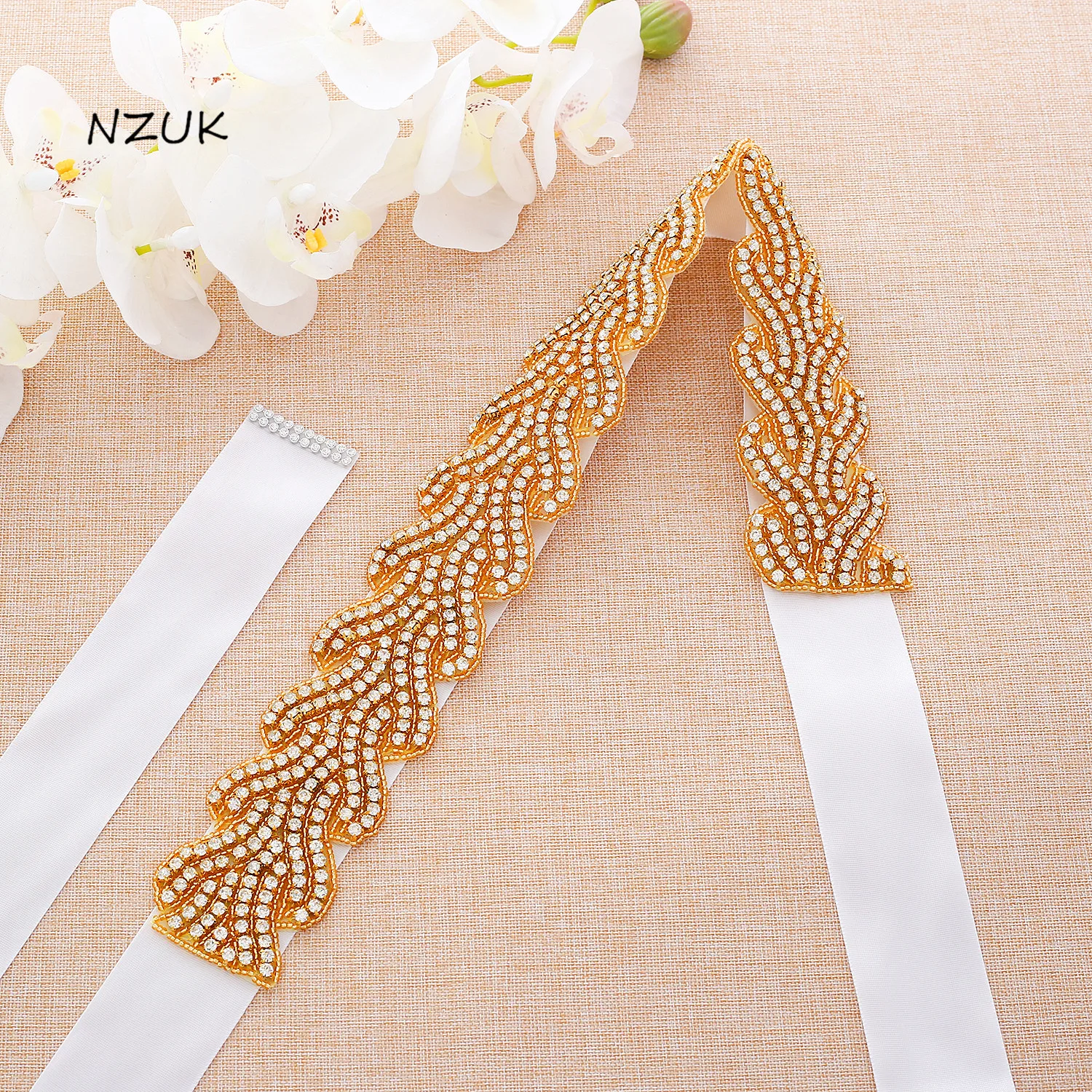 

Rhinestones Pearls Wedding Belt Gold Crystal Bridal Belt Diamond Bridal Dress Sash For Wedding Decoration ZZY200G