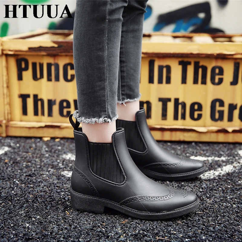 HTUUA/непромокаемые ботинки Челси с перфорацией типа броги женские осенние