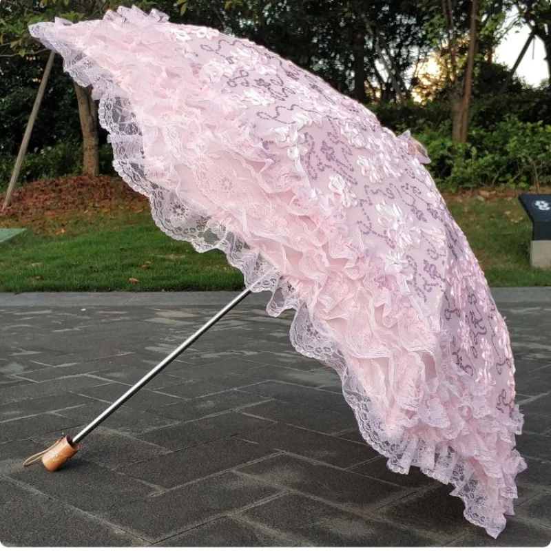 Luxury Umbrella Rain Women Double Layer Lace Embroidery Sunscreen UV Protection Dual- Folding Umbrella Princess Umbrellas