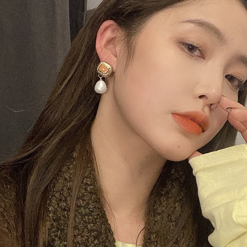 Французские ретро серьги с жемчугом в виде капли воды корейские изящные и модные