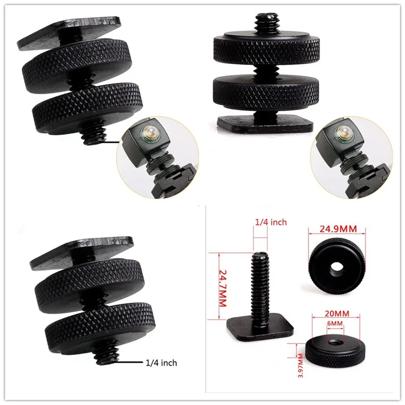 

Pro 1/4 inch 1 Set Dual Nut Tripod Mount Screw Flash Camera Shoe Adapter High quality