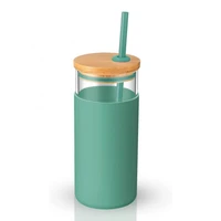 20oz single wall tumbler protective sleeve wood lid glass cup bottle with straw drinkware water bottle for drinking tea outdoor