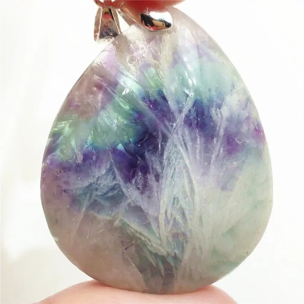 

Genuine Natural Colorful Feather Fluorite Quartz Pendant Women Men Water Drop 37x30x10mm Fluorite Necklace Jewelry AAAAA