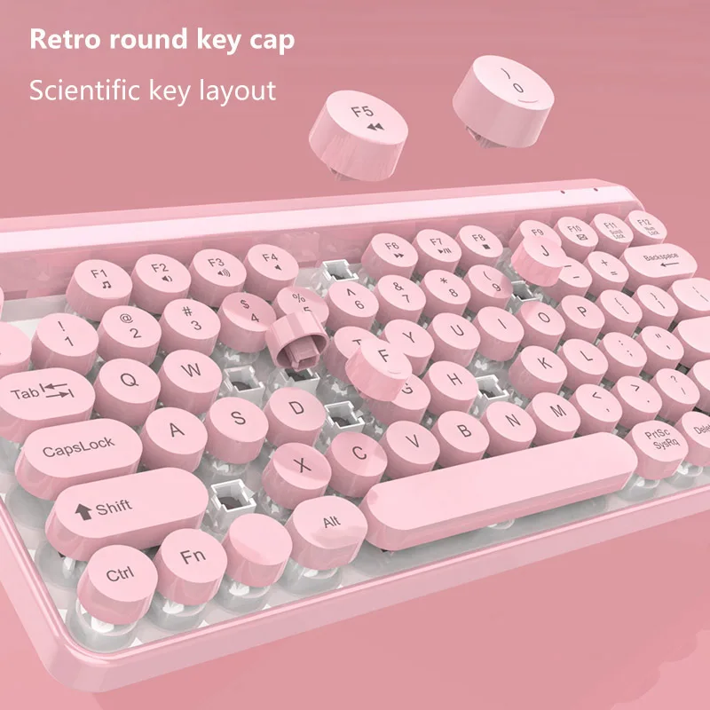 

Wireless Keyboard Mouse Set Ergonomic Mouse PC Mause Retro Punk Typewriter Button Keyboard and Mouse Combo 2.4G for Laptop PC