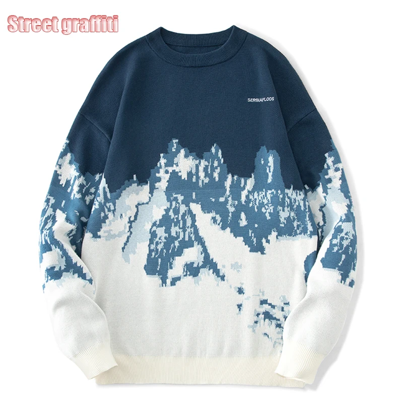 

Men Winter Vintage Knitted Sweater 2021New Fashions Autumn Pullover Sweater Harajuku Hip Hop Oversize Streetwear Mens Sweater