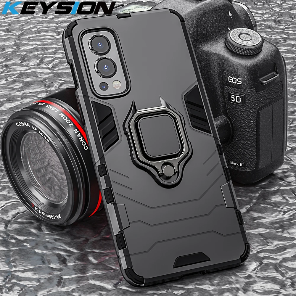 

KEYSION Shockproof Armor Case for Oneplus Nord 2 5G Ring Stand Silicone Phone Back Cover for OnePlus Nord CE 5G N10 1+ N100 9R