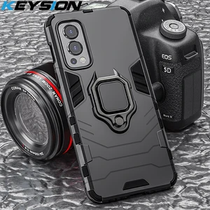 KEYSION Shockproof Armor Case for Oneplus Nord 2 5G Ring Stand Silicone Phone Back Cover for OnePlus in India
